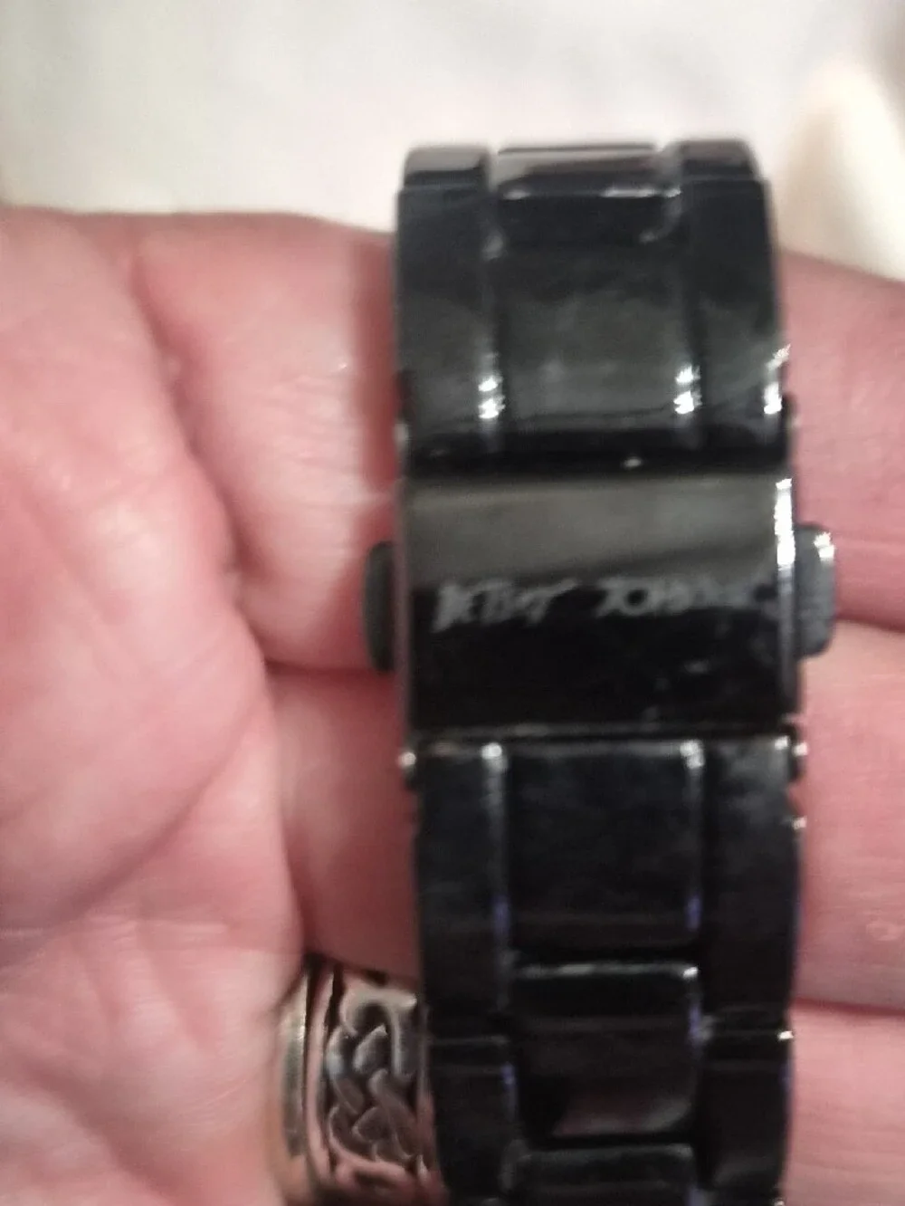 Betsey Johnson Black Crystal Dial Watch with Pink Accents